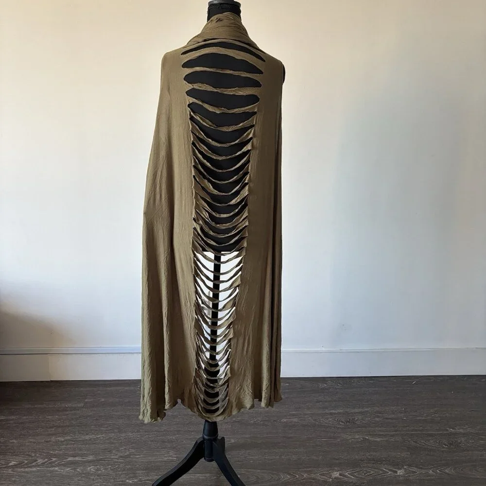 Ashro Open Front Cardigan Vest ONE SIZE MISSY Olive Green Slashed Boho NWT - Picture 11 of 12